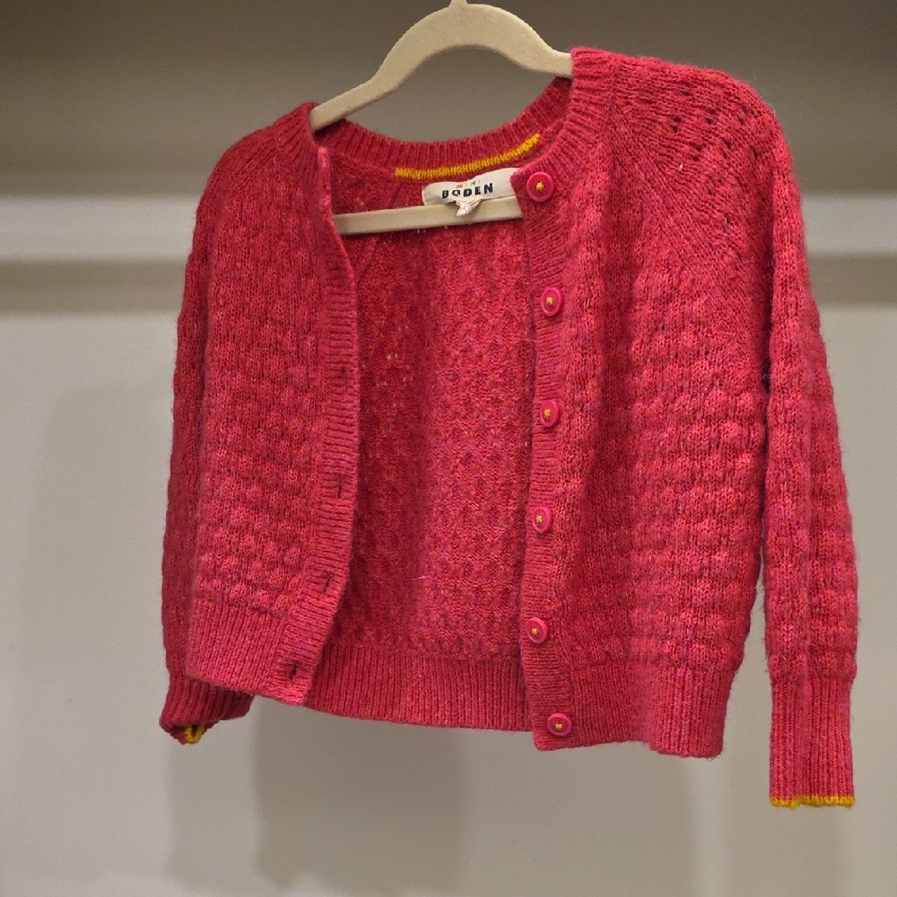 Boden Bright Pink Textured Knit Cardigan